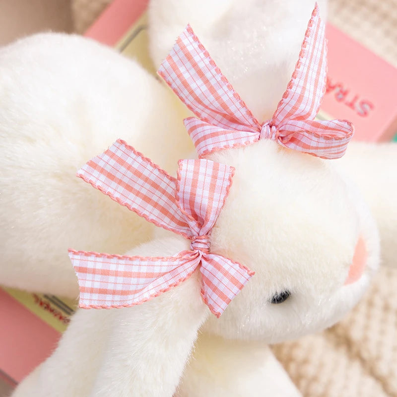 35CM Kawaii Bunny Plush Toy Ultra-Soft Long Ear Shy Rabbit Pillow Collectible Doll for Kids Birthday Easter Funny Party Gift
