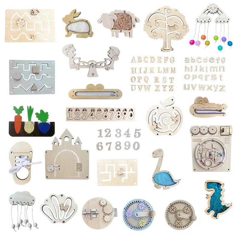 DIY Montessori Busy Board Wooden LED Accessories Fan Switch Light Pipeline Education Toy Matchmaking Board Hand  Educational Toy