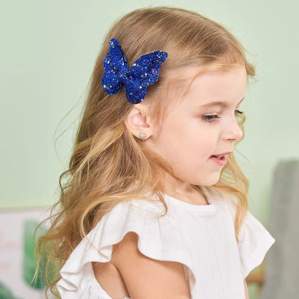 4Pcs/set Cute Sequins Double Butterfly Hair Bows Clip for Baby Girls Leather Kids Hairpins Barrettes Headwear Hair Acesssories