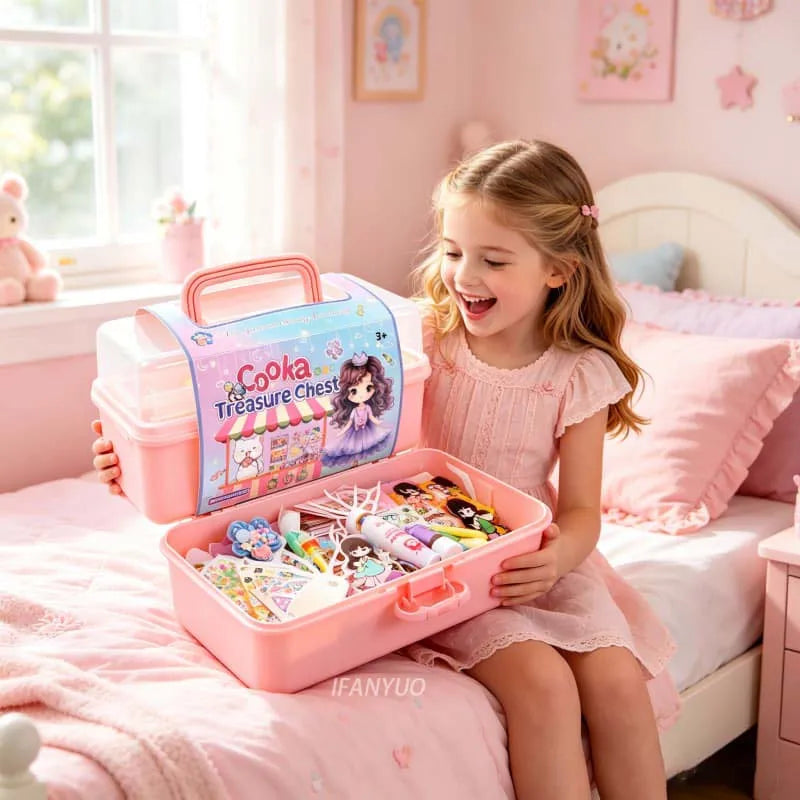 Guka DIY Craft Box for Girls Cream Glue Sticker Card Making Kit with Hair Clips Keychains Creative Handmade Birthday Gift Kit