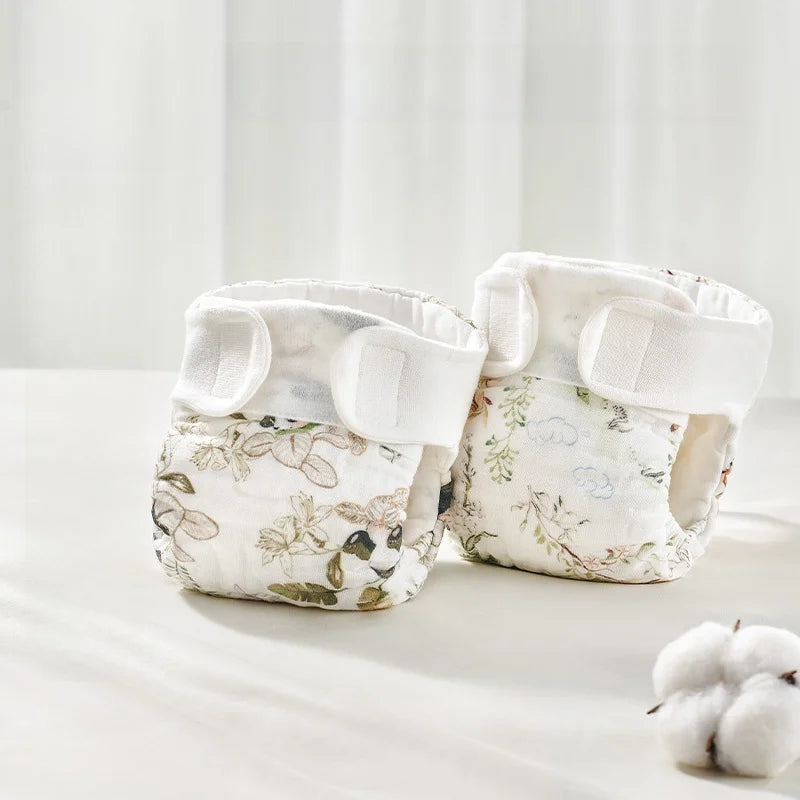 OUYUN Reusable Baby Cloth Diaper Pants 2pcs Cotton Gauze Breathable Nappy Cover Newborn M L XL
