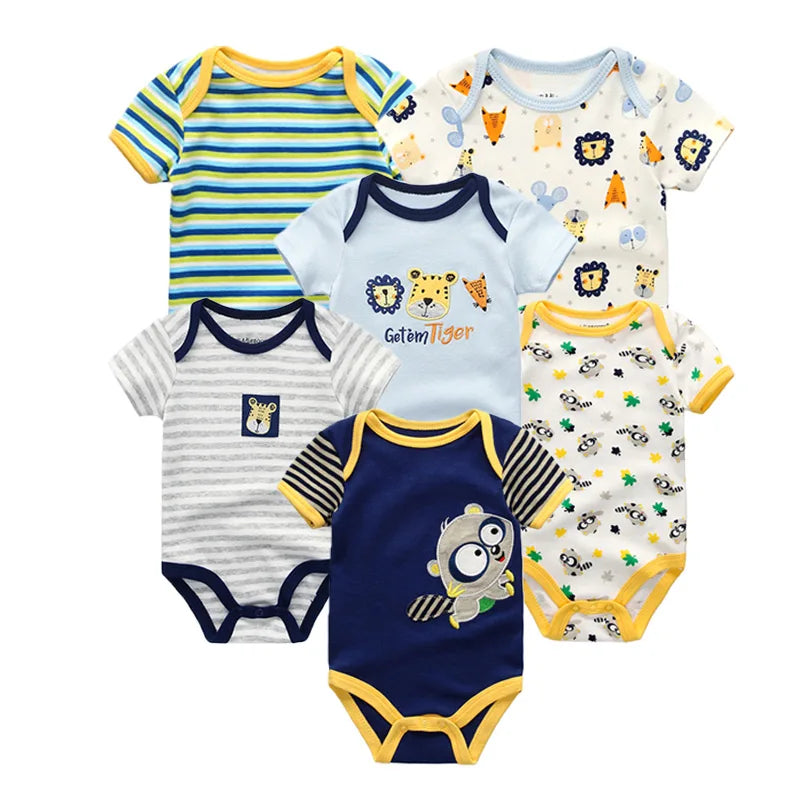6-Pack Cartoon Cute Baby Unisex Bodysuits Summer Short Sleeve Newborn Boys Girl Onesies 0-12 Months Infant Clothes
