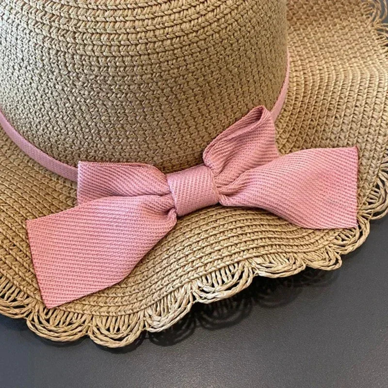 Kids Hat for Girls 2-7Y Straw Children's Sunshade Cap Bag Summer Baby Travel Sunscreen Beach Hat Sun Fisherman Cap Fashion Style