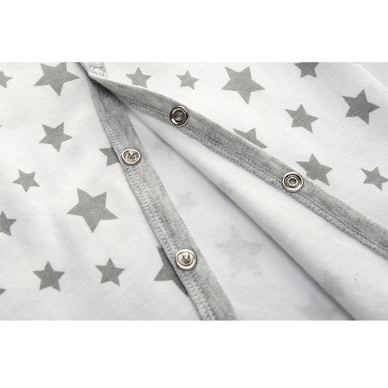 Kiddiezoom Fashion Grey Star Print Unisex Long Sleeve Baby Boy Girl Rompers Soft 100%Cotton Newborn Jumpsuits Infants Clothing