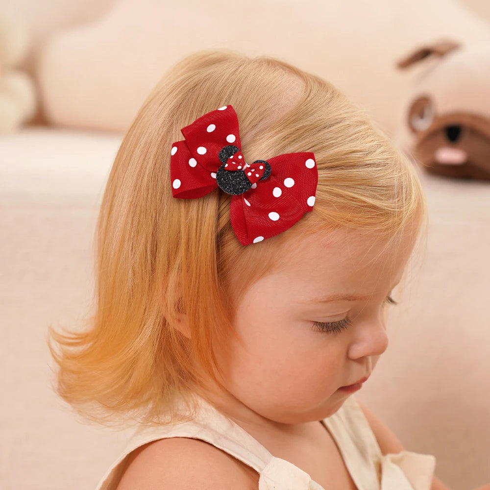 2Pcs/lot 3.9inch big bows hair bangs clip for little girls cartoon party headdress sweet polka dot bow hair clip set