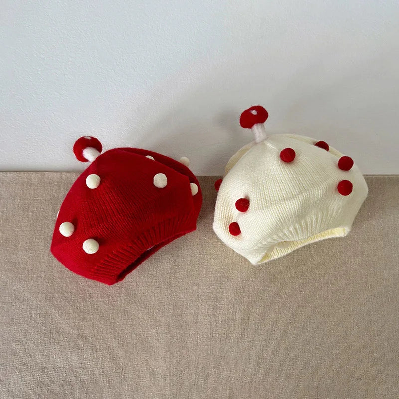 Cute Mushroom Beret Baby Woolen Knitted Hat Children Winter Warm Pullover Hats 6-30M Boy Girl Kids Elastic Beanie Toddler Bonnet