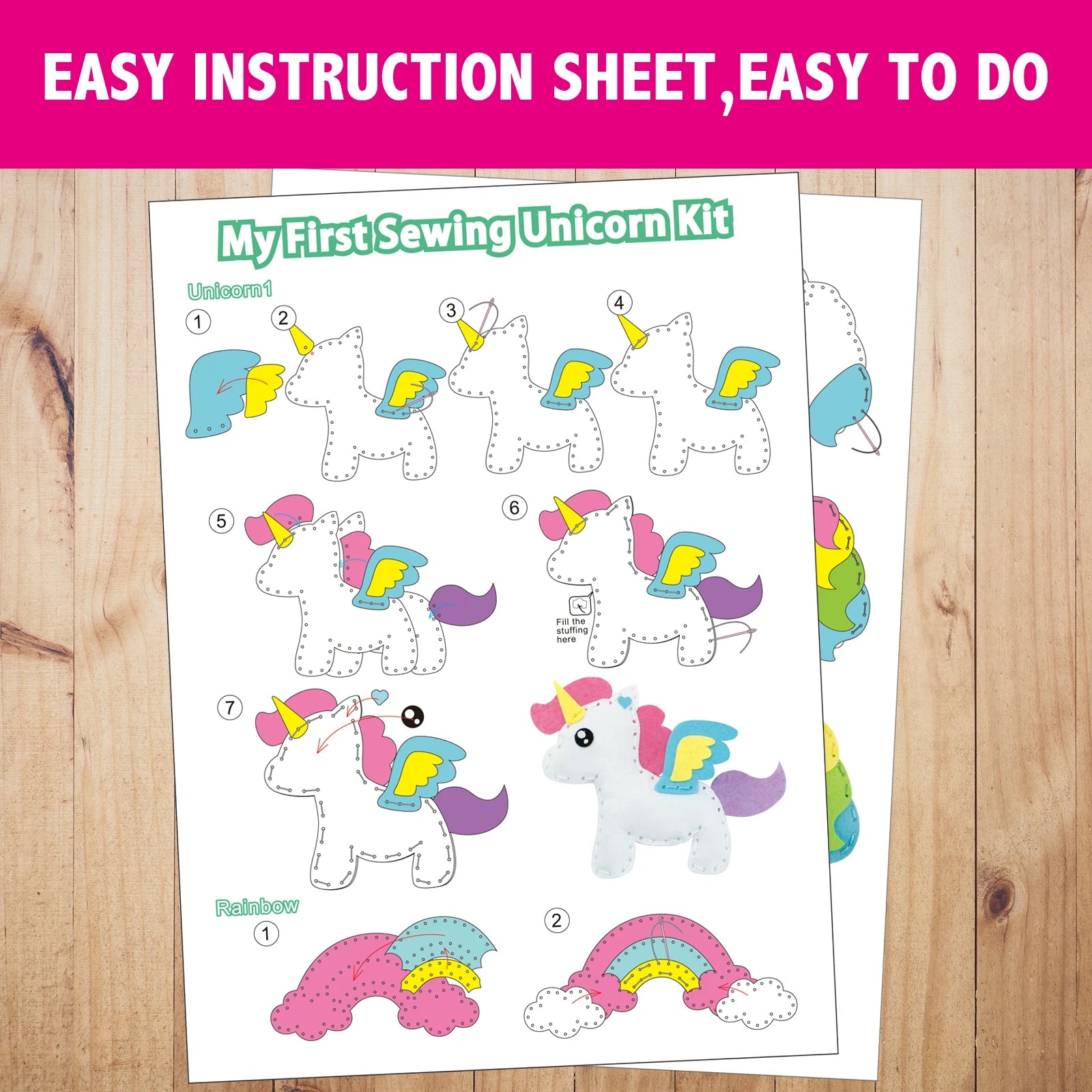 5 pcs DIY Sewing Fabrics Unicorn Crafts Felt Kit for Kids DIY Craft Supplies Kits Sets Gifts for Kids Adults Boy Teenager Girls