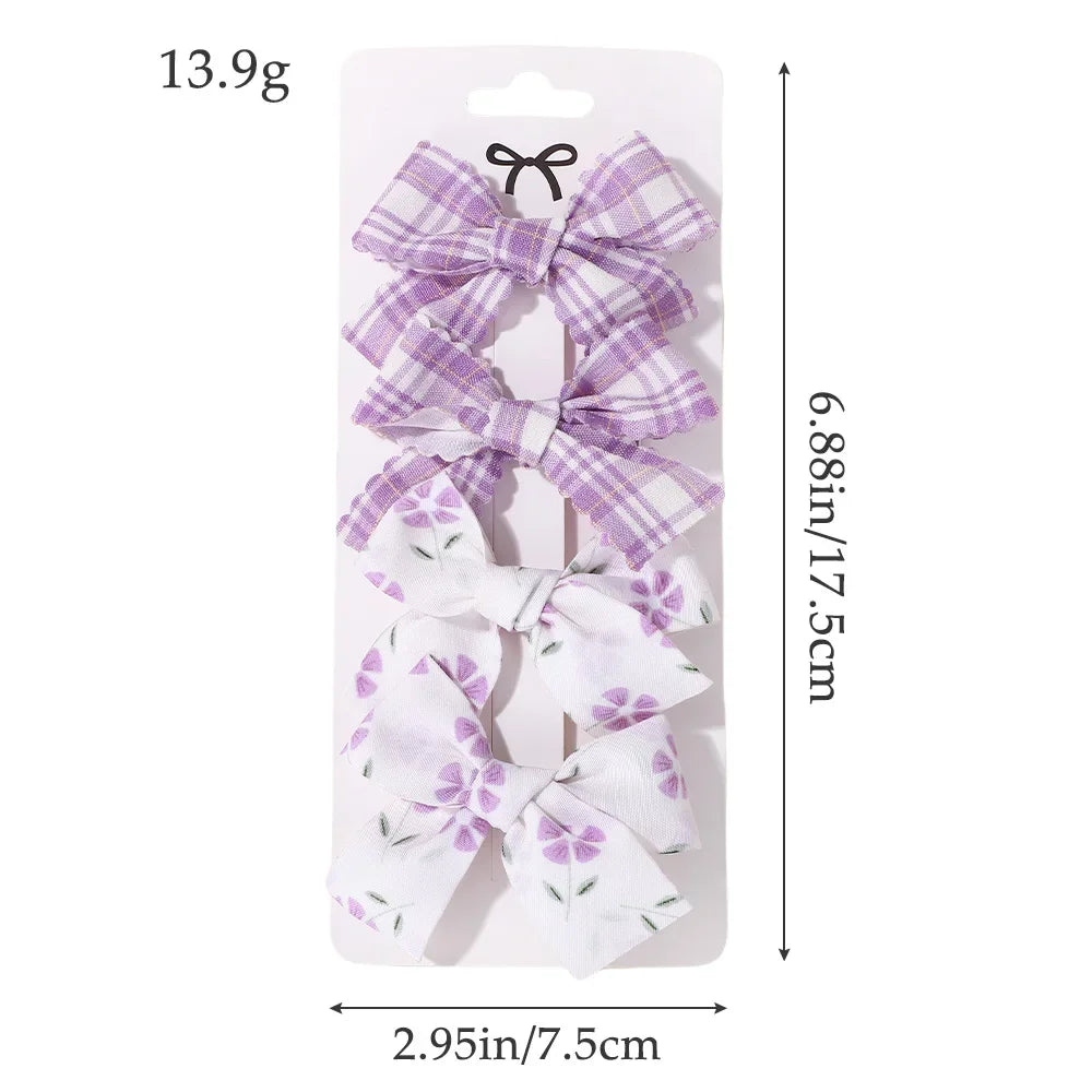 4Pcs/Set Baby Girls Hair Accessories Sweet Plaid Flowers Lace Bows Hair Clips Lovely Ins Hairpin Barrette Headwear