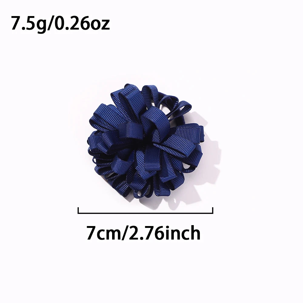 10Pcs random color ribbon flower hair band for girls ponytail head rope elastic embroidered ball headband hairdress