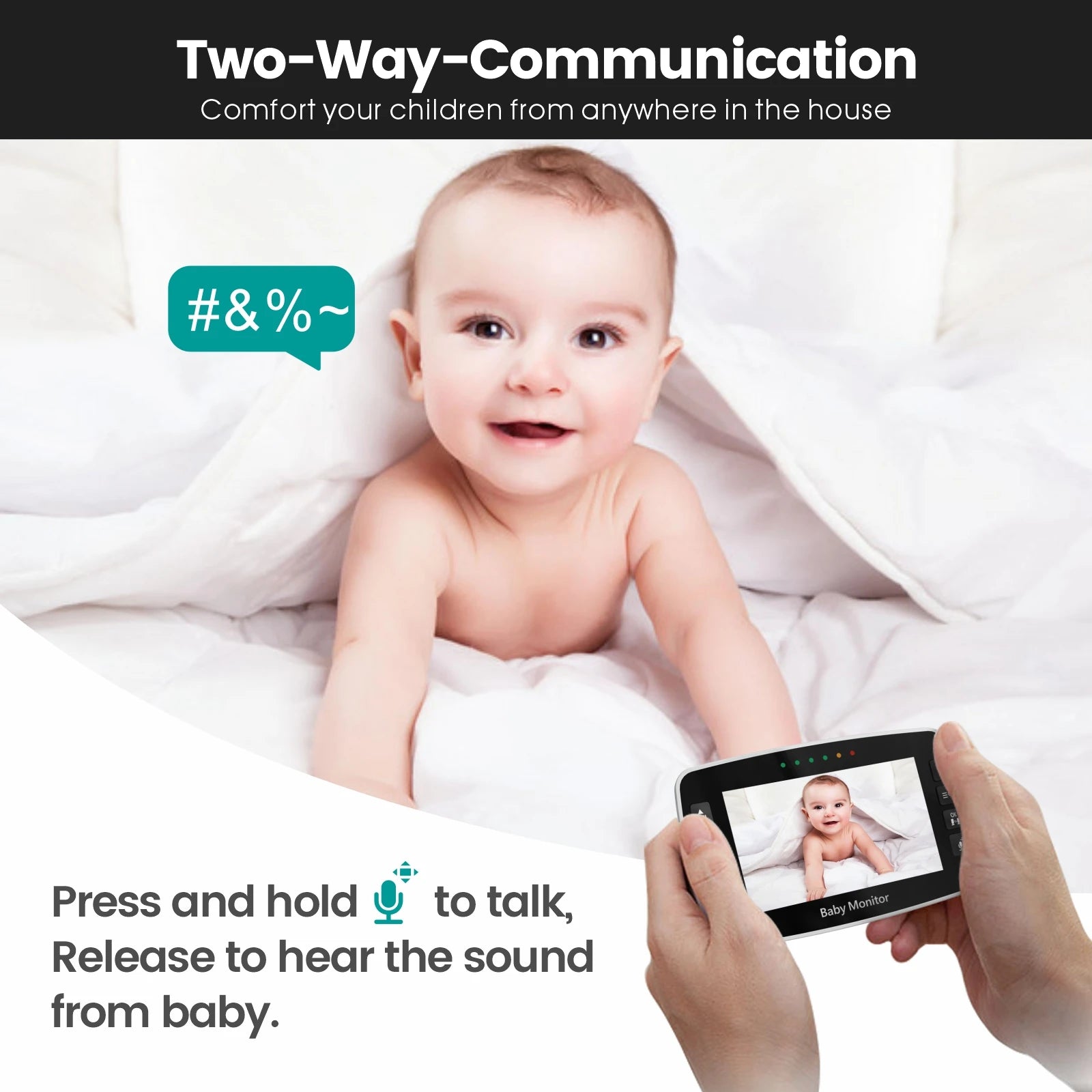 2023 NEWS 4.3Inch IPS Screen Wireless PTZ Intercom Baby Monitor Temperature Display Nanny Cam Long Distance Baby Sitter Camera