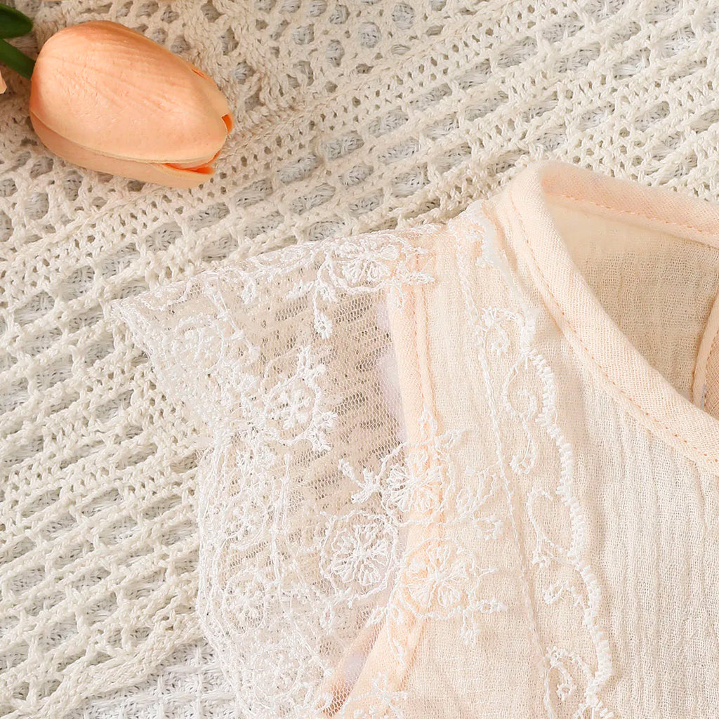0-18 Months Baby Girl Romper Solid Color Sleeveless Round Neck Lace Edge Bow Romper+Headband Baby Girl Summer New Casual Bodysui