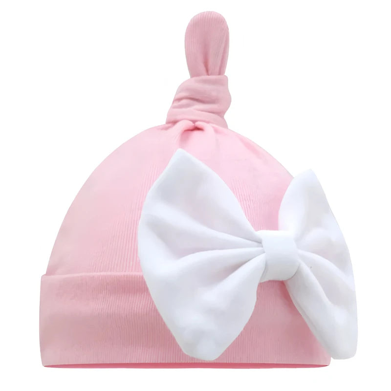 Solid Cotton Bow Knot Turban Hats for Baby Girls Beanies Soft Thin Elastic Caps Bonnet Newborn Infant 0-6 Months Headwraps