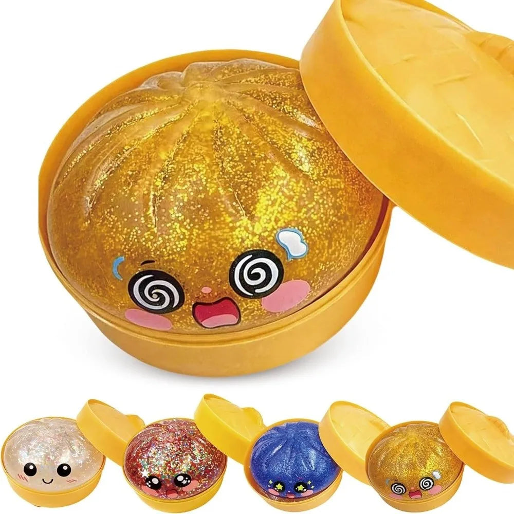 Glitter Dumplings Squishy Toy Soft with Steamer Squishy Toy Slow Resilience Fidget Stress Relief Sensory Ball