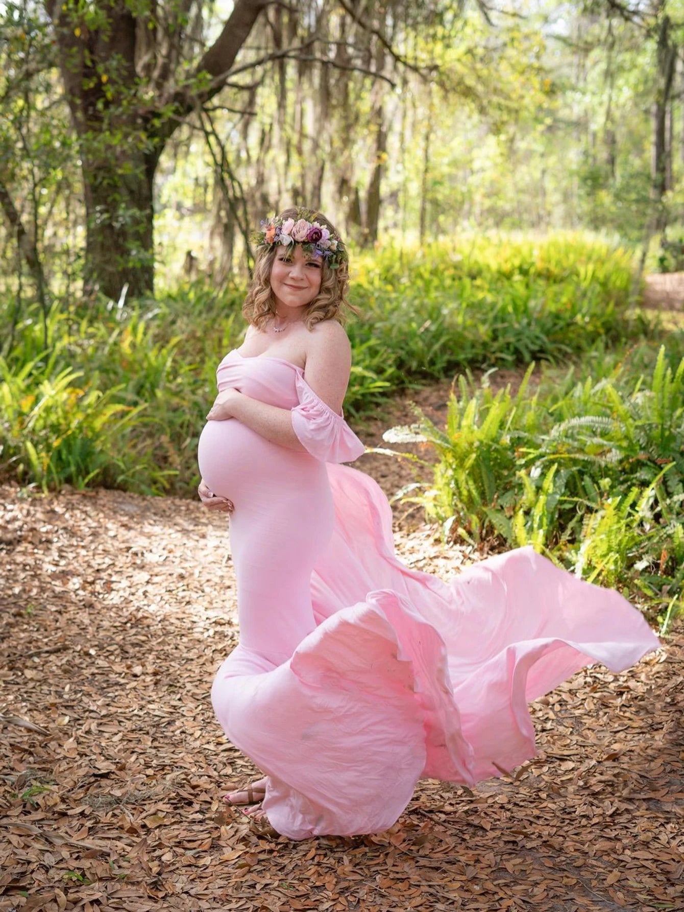 Maternity Summer Ruffle Sleeve V-Neck Mermaid Dress Pregnancy Gown Wedding Bridesmaid Dresses Robe for Photoshoot Baby Shower