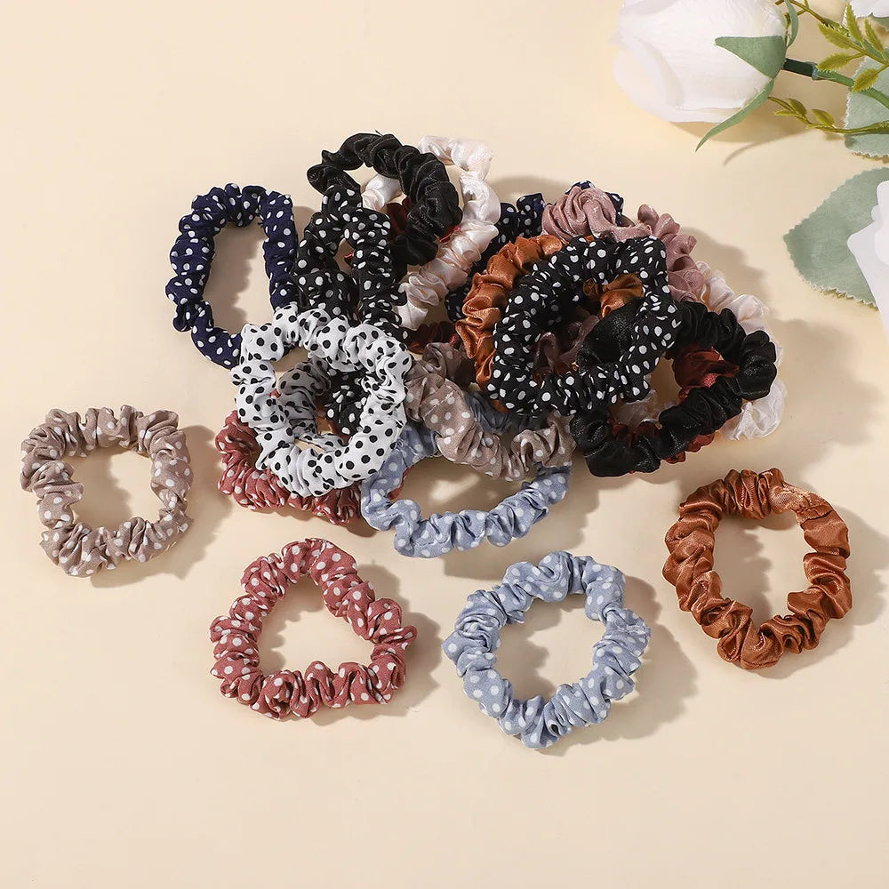 Ramdom Color 20pcs Women Dot Silk Hair Scrunchies for Girls Hair Rope Ponytail Holder Headwear Hair Accessories Wholesale