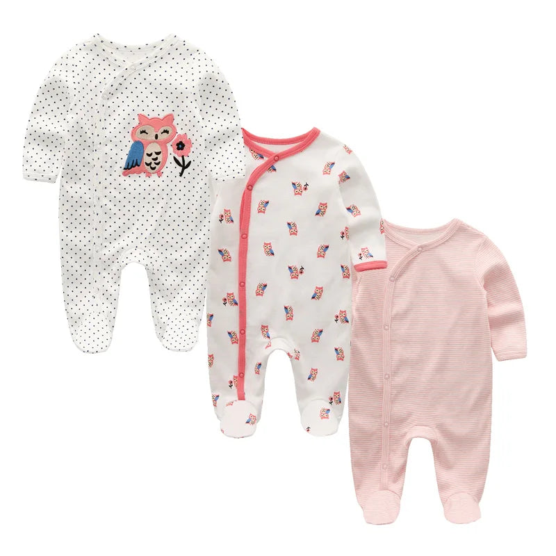 kiddiezoom 3 Pcs/Lot Autumn Winter Cartoon Long sleeve Baby Boy Girl Romper 100%Cotton Soft Newborn Clothing