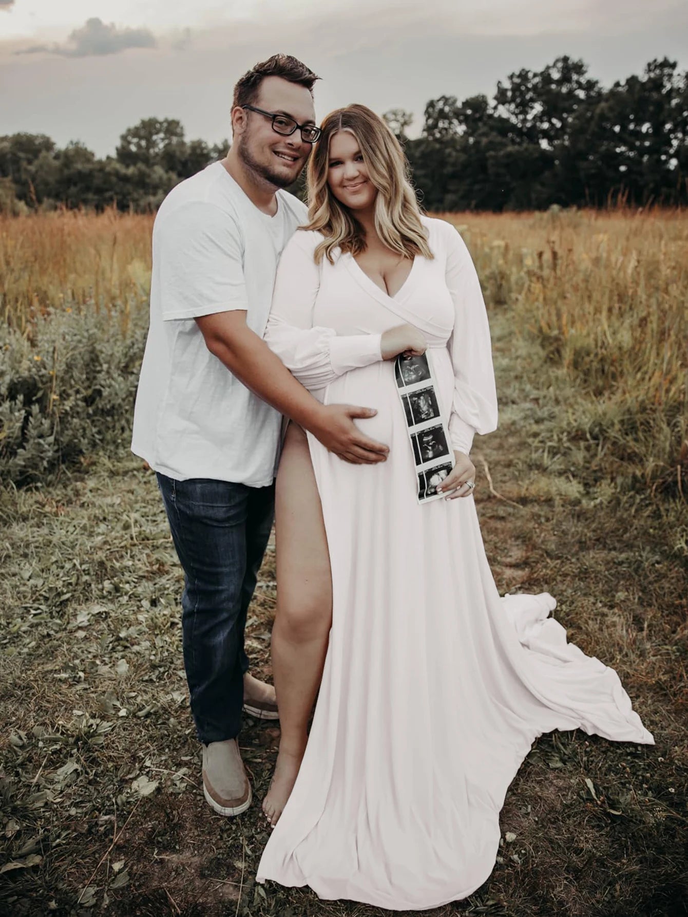 Maternity Photography Dresses Baby Shower Maxi Gown Lantern Sleeve V Neck Pregnancy Wrap Side Split Robe
