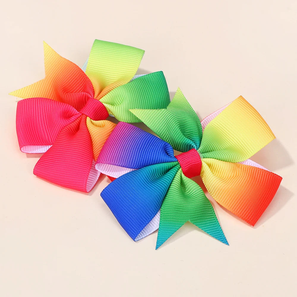 60Pcs Random Bowknot Hair Bangs Hairgripes 3 Inch Rainbow Bow Hairclip Girls Lovely Travel Headwear