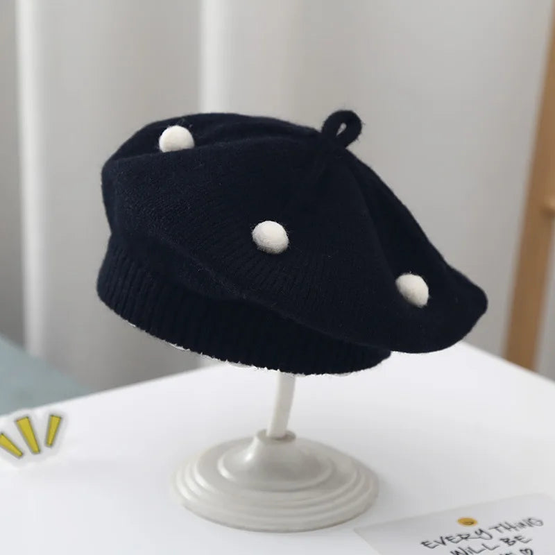 Infant Beret Wool Hat For Autumn Winter Warmth Baby Toddler Knitted Painter Style Bonnet