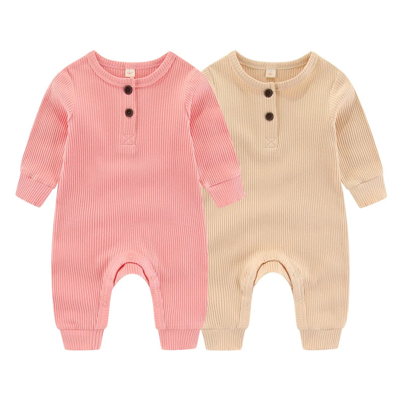 2-Piece Unisex Long Sleeve Baby Rompers Cotton Soft Infants Outfit Set For Everyday Wear