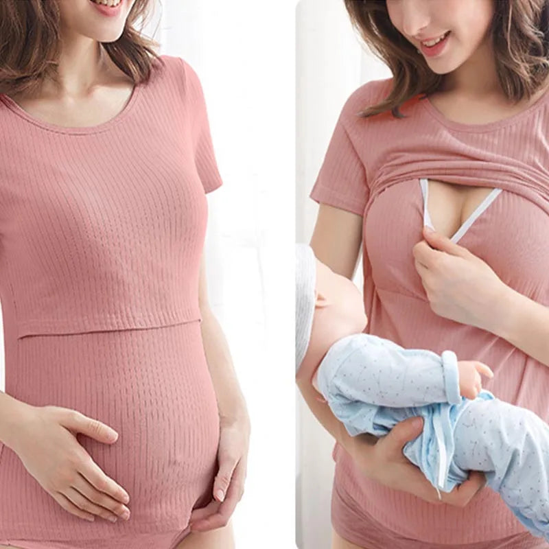 Maternity Summer Soft 95% Cotton Pyjamas with lift up Breastfeeding Nursing Sleepwear Lactation Clothes pijama maternidade