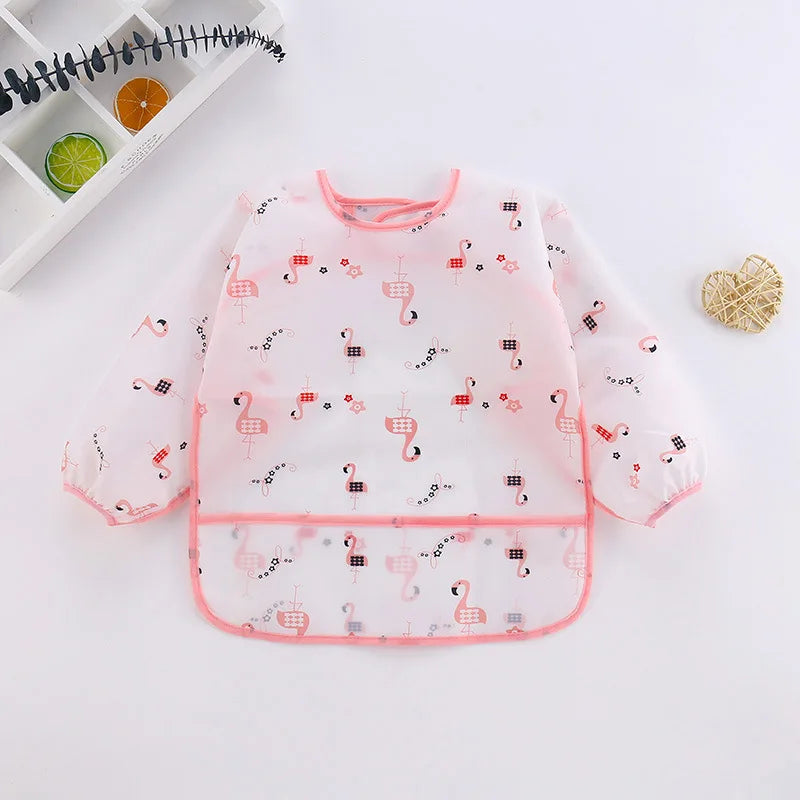 2025New Cute Baby Bibs Children Baby Stuff Toddler Waterproof Long Sleeve Art Smock Feeding Bib Apron for Kids 0-6 Years