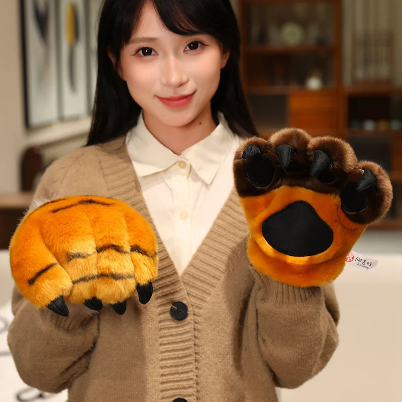 25cm Animal Claws Gloves Soft Stuffed Plush Toys Dog Bear Tiger Paws Plush Gloves Cosplay Costume Photograpy Props Charm Gifts