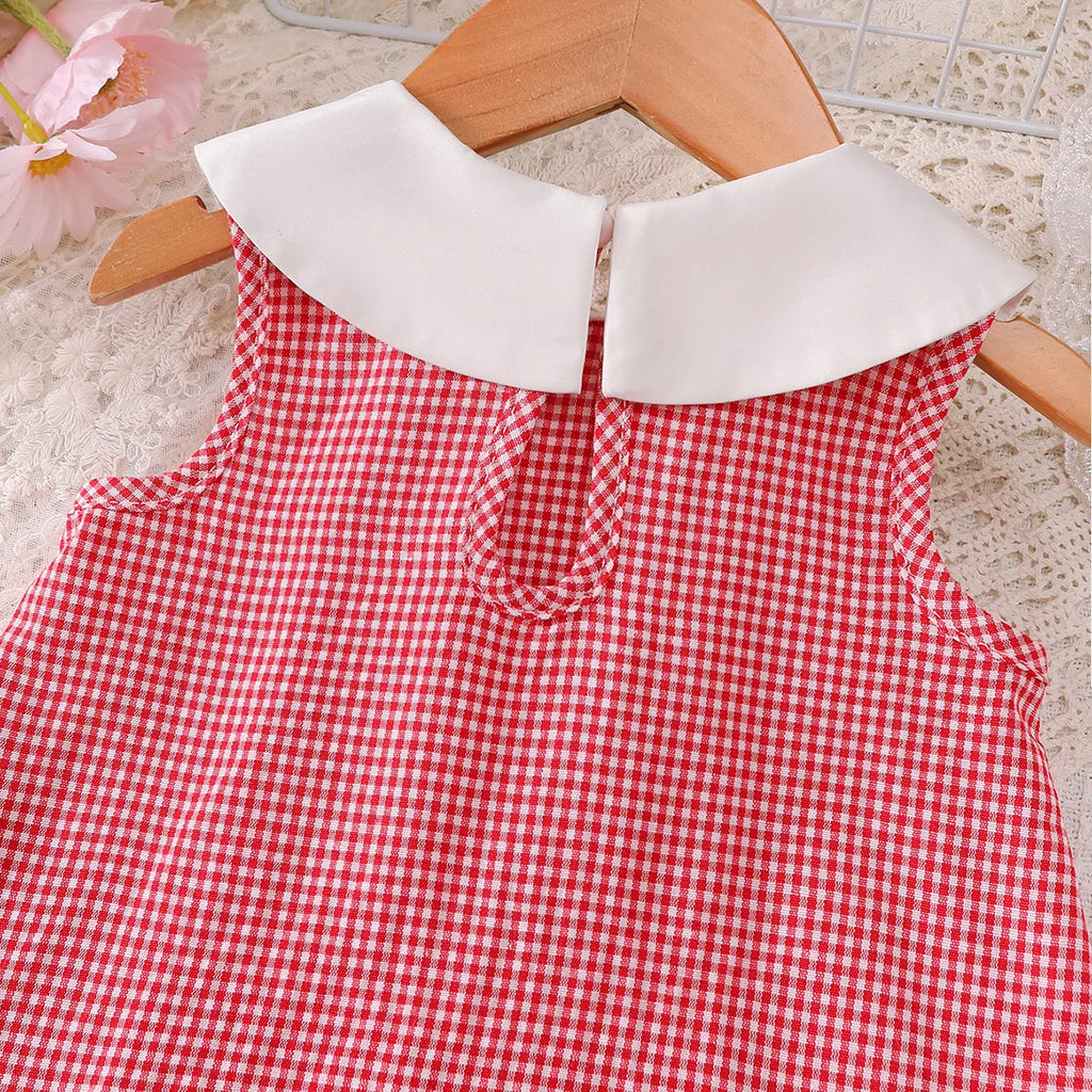 Summer Baby girl Dress Doll Collar Strawberry Printed plaid Dresses+Mini bag Set for Cute Baby girl Dresses aged 0-3 Years