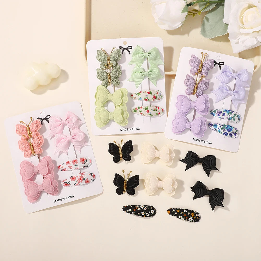 8Pcs/set Boutique Children's Hair Clip Hair Accessory Set Gift Knitted Butterfly Bangs Hairpin Ribbon Bows Hairgripes