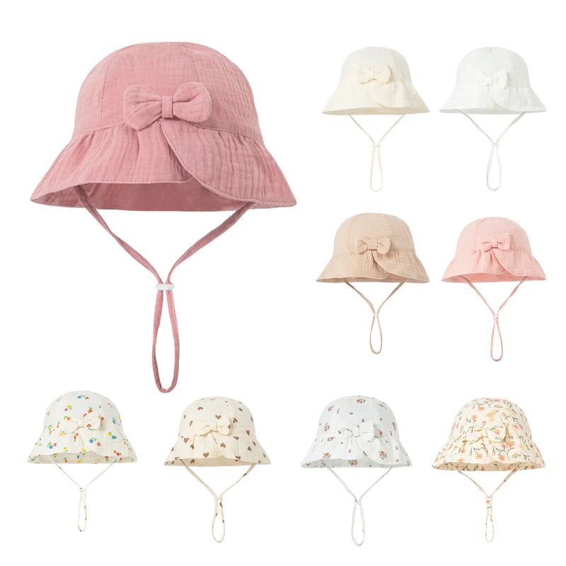 Baby 100% pure cotton bow fisherman hat | Soft and skin friendly new bucket hat | Multiple colors to choose from，Preschool hat
