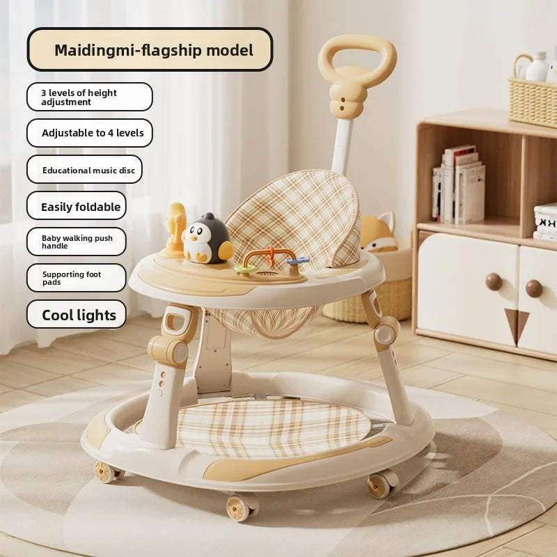 Baby Walker Foldable Multifunctional Toddler Learning Car Anti O Leg Design Adjustable Music Tray Safety Wheels W1