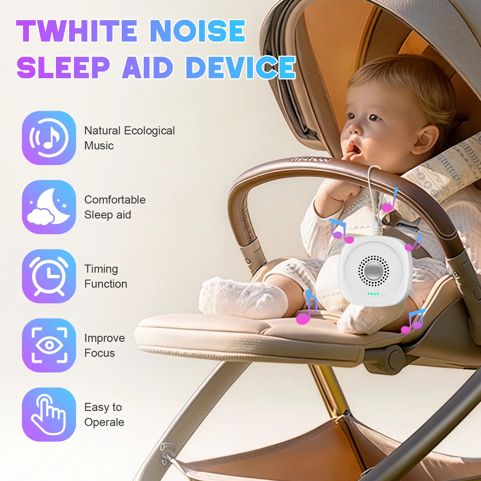 White Noise Sound Machine Portable Baby Timer Sleep Machine Sleep Aid Device with 8 Soothing Sounds for Adult Elder Insomnia