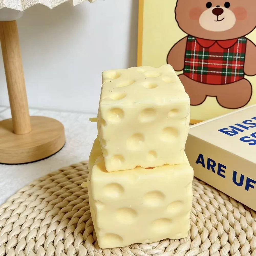 Slow Rising Cheese Squishy Toy Slow Rebound Soft Cheese Shape Squishy Toy Stretchy Moldable Simulated Butter Squeeze Toy