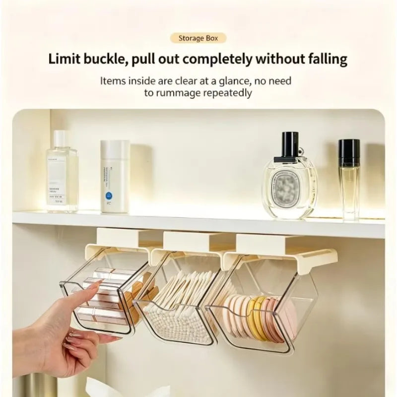 Drawer Style Storage Box Under The Mirror Cabinet Transparent Bathroom Cotton Stick Makeup Cotton Bathroom Pull-Out Storage Case