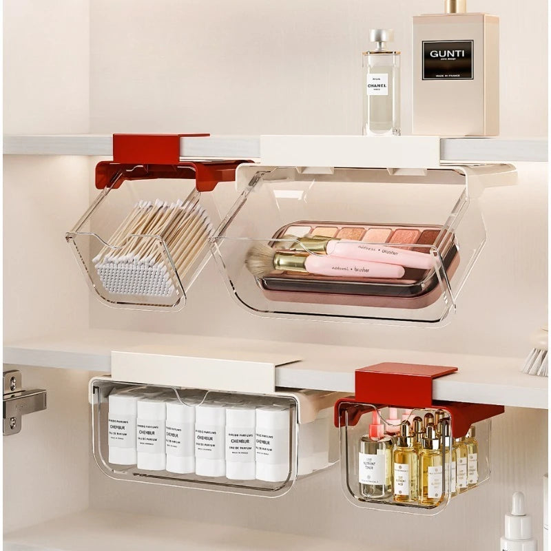 Drawer Style Storage Box Under The Mirror Cabinet Transparent Bathroom Cotton Stick Makeup Cotton Bathroom Pull-Out Storage Case