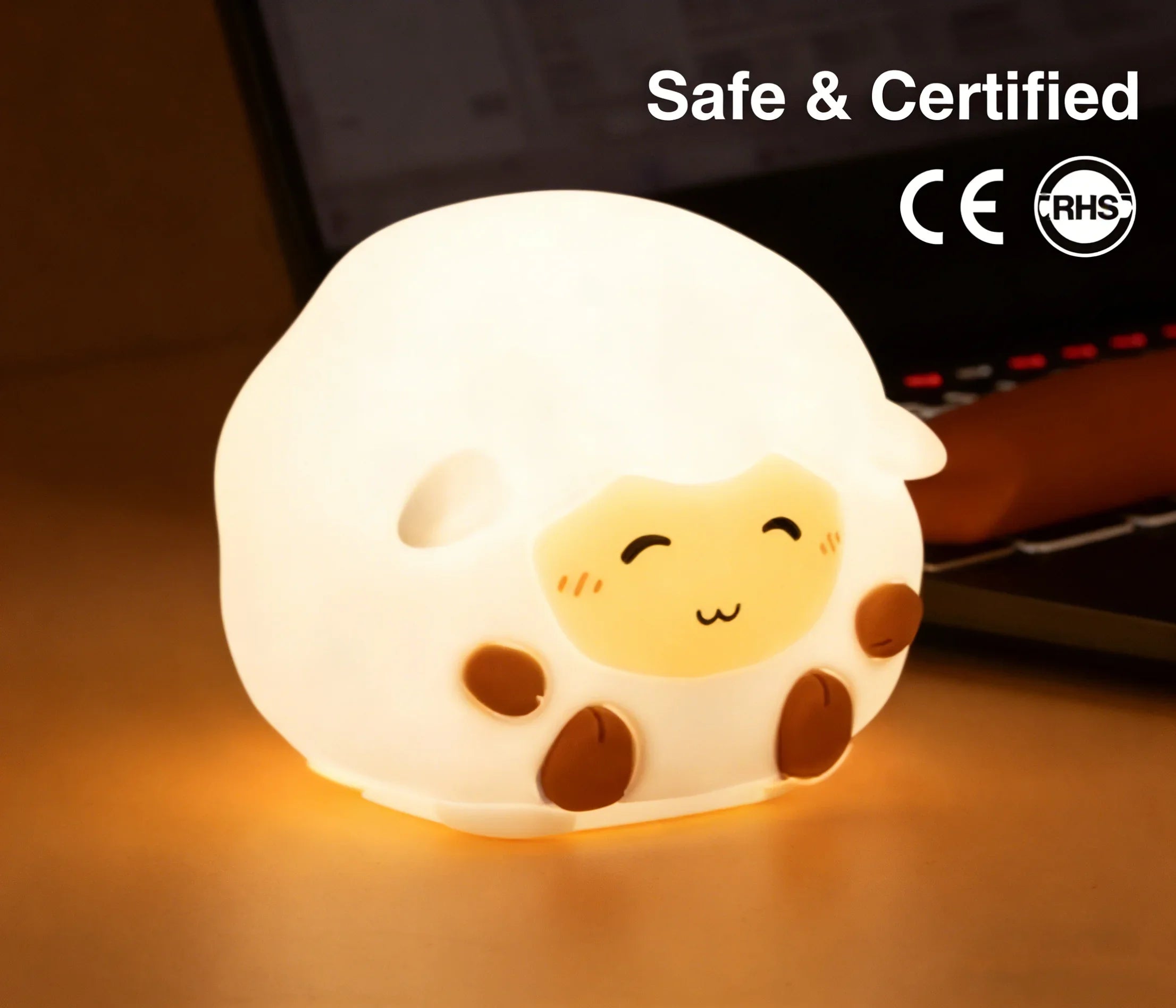 Cute Silicone Sheep Patting LED Night Light USB Rechargeable Dimmable Eye-Friendly Lamp for Kids Bedroom Decor Birthday Gift
