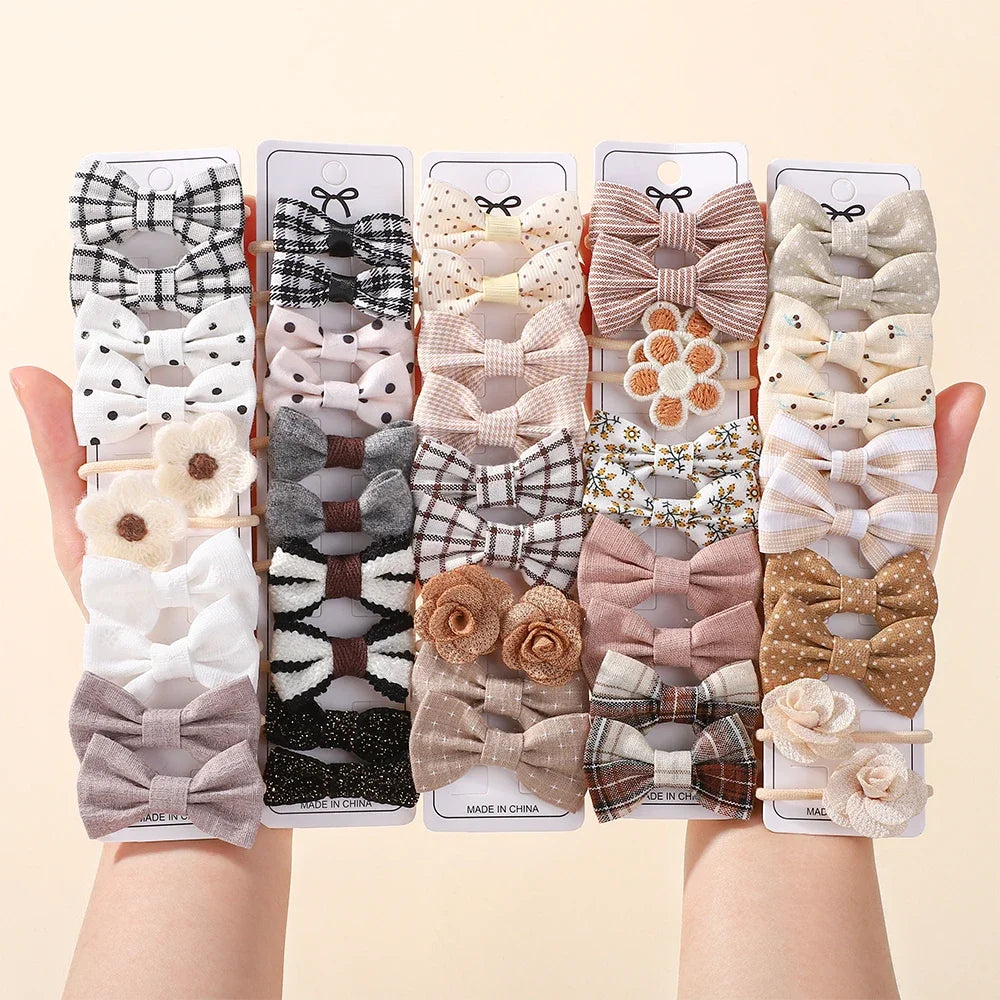 10Pcs Girls Fresh Bowknot Head Rope Sweet Printing Double Ponytail Hair Ties Bands Head Scrunchies Without Cardboard