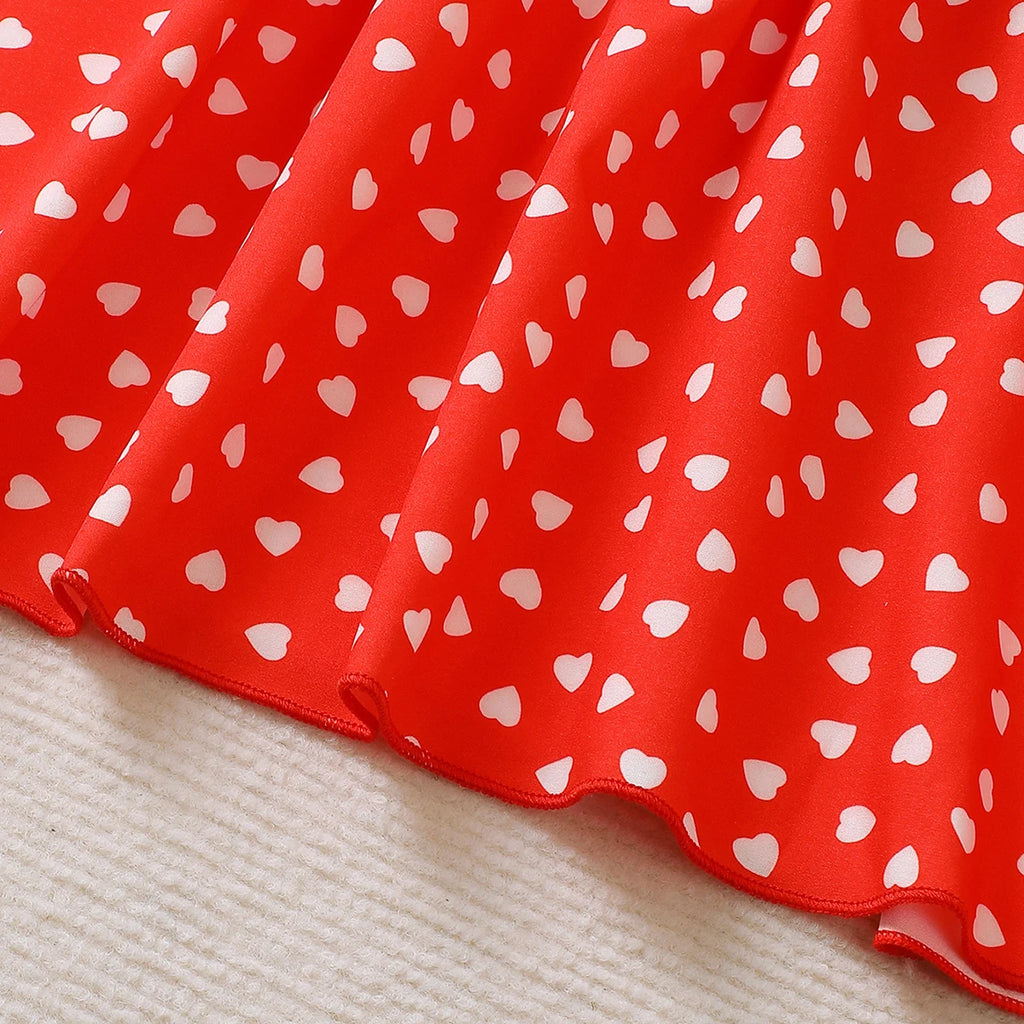 4-7 Year old Girls dress with Ruffled Heart Print and Red suspender dress, Summer Beach Dress sea connection for little girls