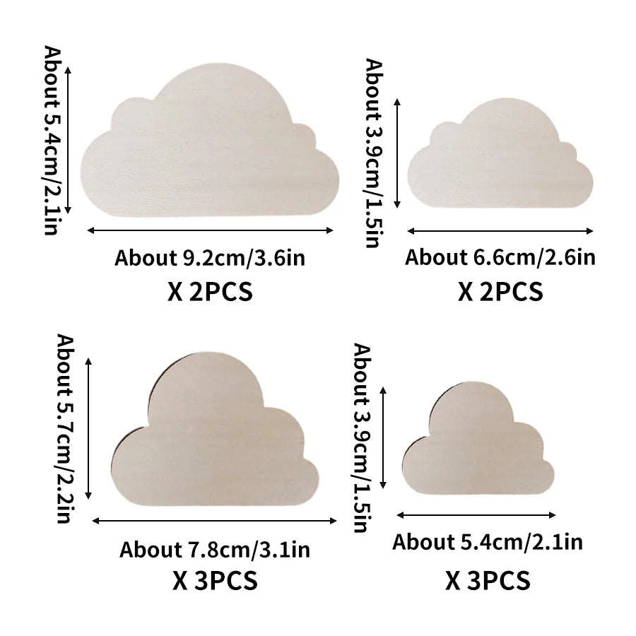 10Pcs/Set Nordic Style Cute Little Cloud Wooden Wall Stickers Decoration - Natural Wood Style Decoration for Home Living Room, Bedroom, Cafe, Homestay Wall Wooden Wall Stickers Decoration - Christmas, New Year, Wedding Decora