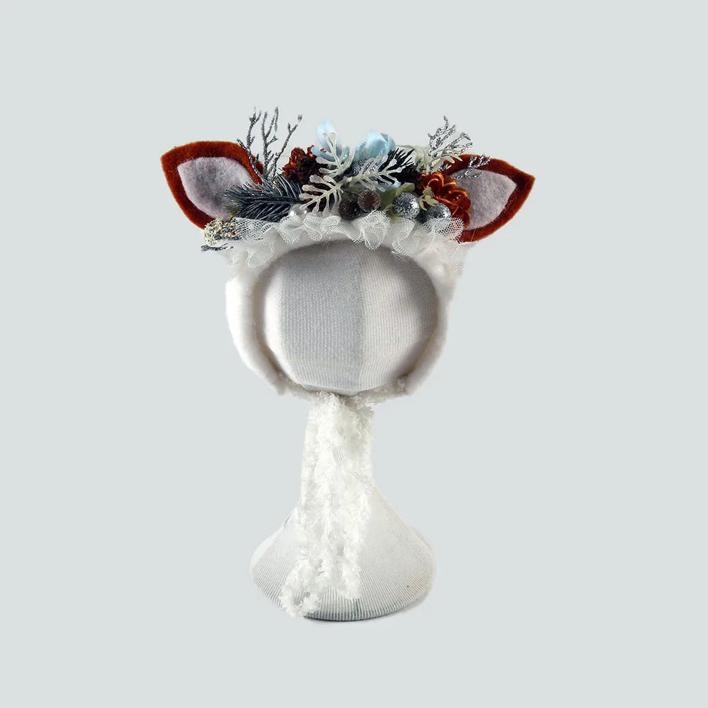 Newborn Wool Felt Deer Bonnet Girl Baby Flower Hat Newborn Photography Props Boy Baby Reindeer Hat Photo Shoot