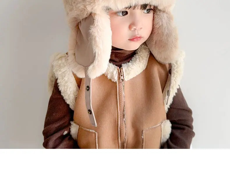 Baby Hat Autumn Winter Windproof Warm Hat Children's Ear Protection Pullover Hat Boys Girls Thickened Plush Lei Feng Hat