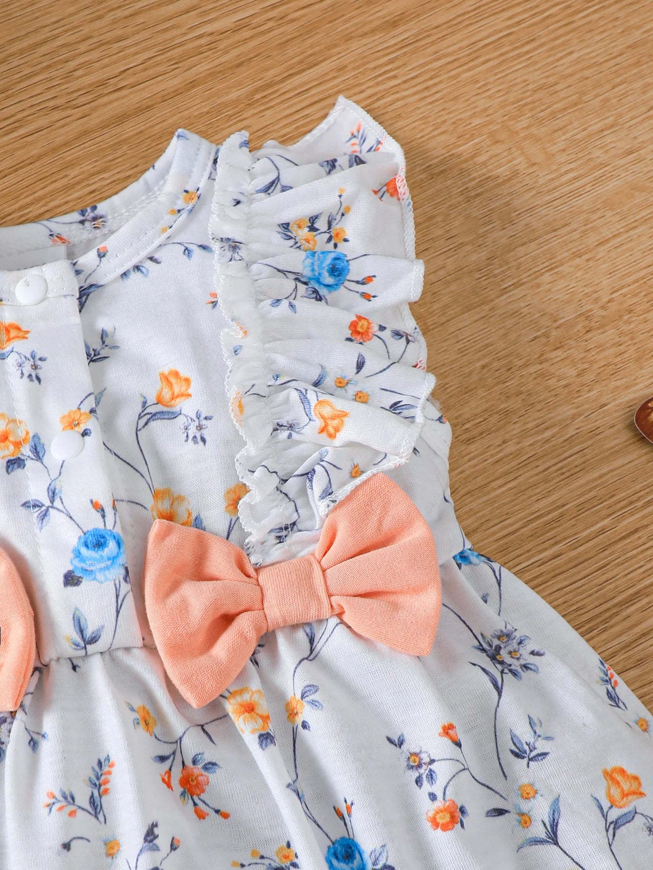 Baby clothing, Baby girl Dress Round Neck Ruffled Bow Casual Dress+Hat Set suitable for Female Babies aged 0-9 Months
