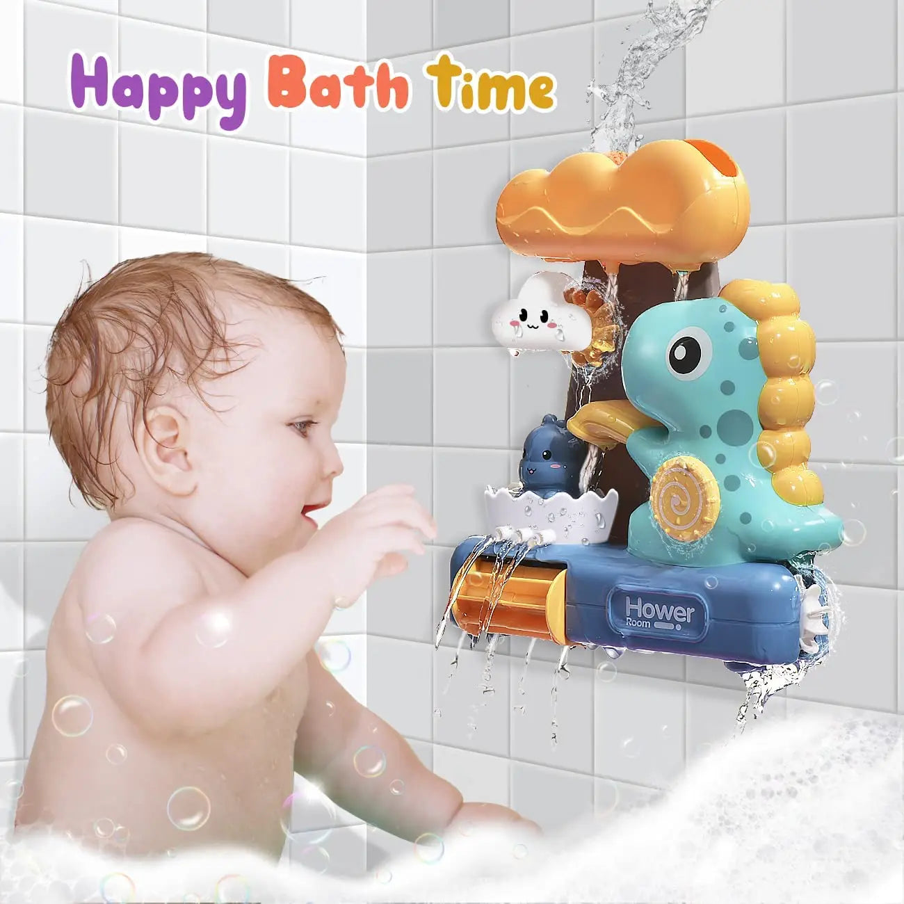 Baby Bath Toys for Kids Cartoon Dinosaur Suction Cup Dinosaur Bath Toys for Toddlers Animal Sprinkler Waterwheel Water Spray Toy