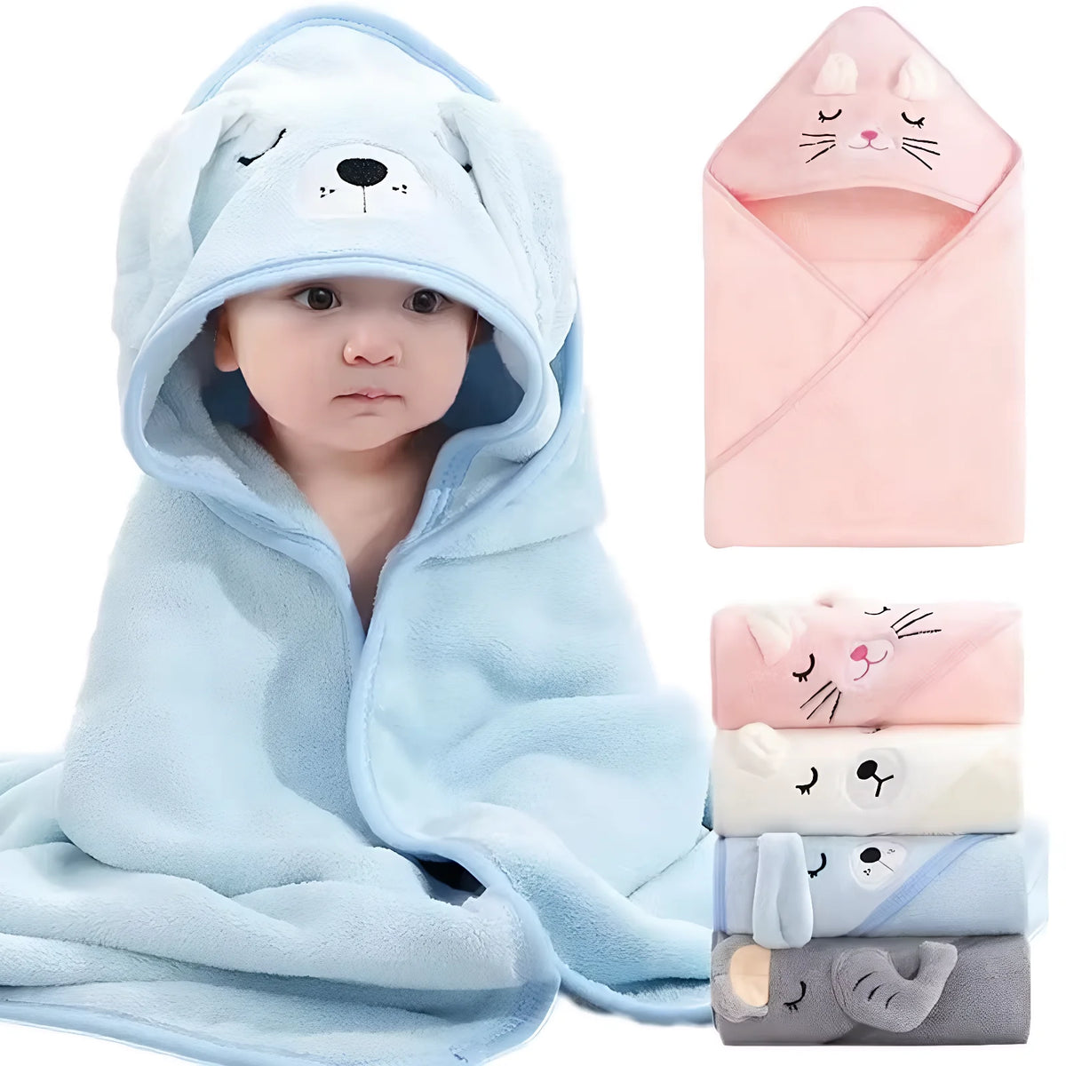 Personalized Baby Bath Towel with Name – Cartoon Animal Hooded Soft Towel