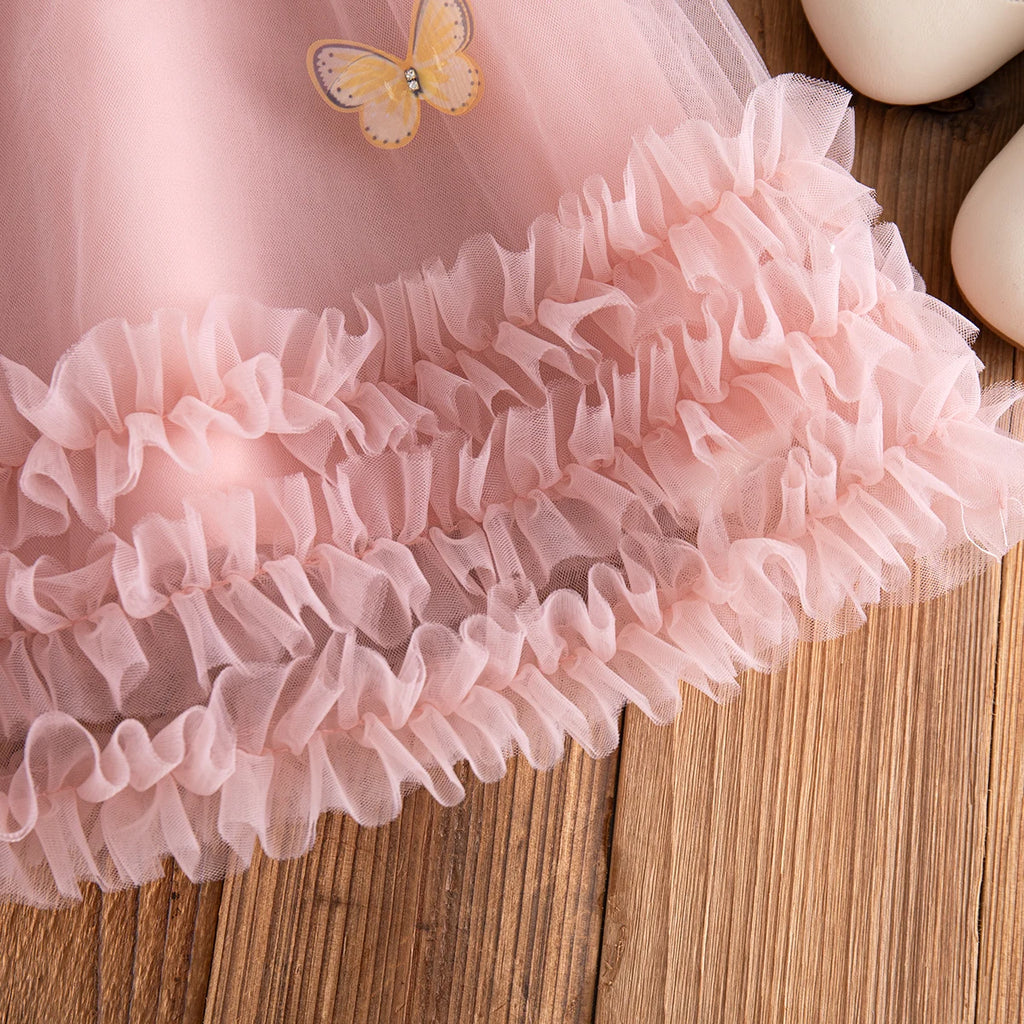 Summer New Baby Girl Pink Dress Cute Butterfly Children'S Birthday Clothes (9 Months -4 Years Old)
