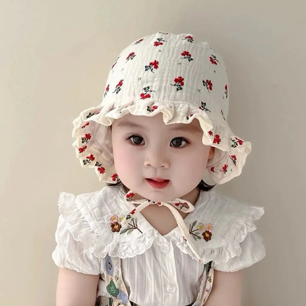 0-12Month Newborn Floral Ear Protection Hat Princess Girl Palace Hats Spring Summer Baby Sunshade Visors Flower Print Infant Cap