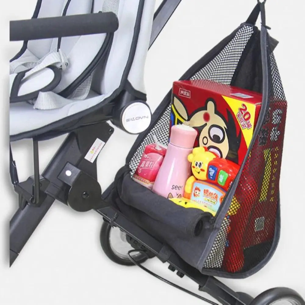 Mesh Baby Stroller Net Pocket Large Capacity Solid Color Baby Pram Organizer Pram Buggy Triangle Bag Hanging Carriage Bag