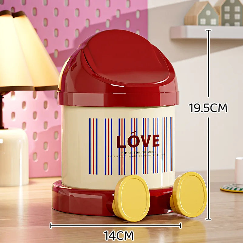 Desktop Trash Can With Lid, Compact Office Bedroom Dormitory Storage Bin For Desk