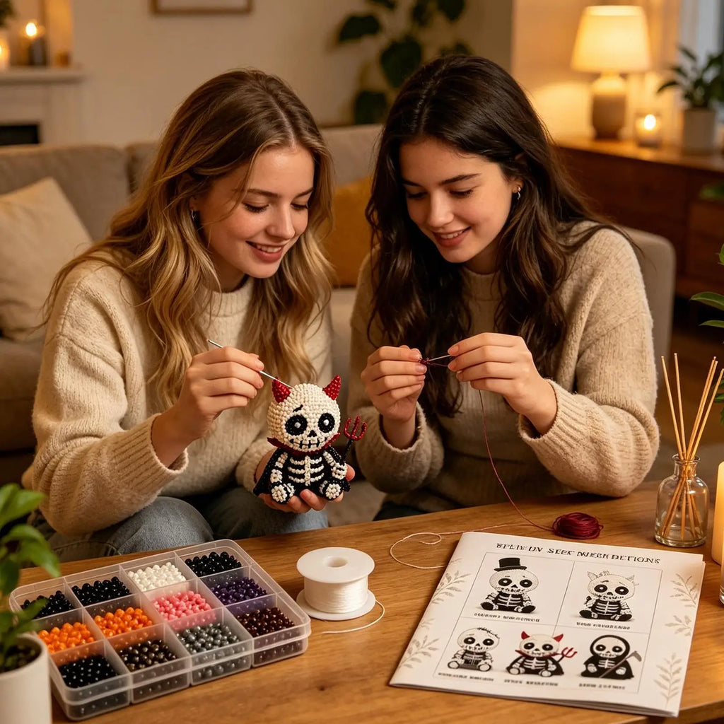 Beaded Skeleton Craft Kit Halloween Toy with Instruction Mini 3D Beaded Skeleton Crafting Set for Home Party Classroom School