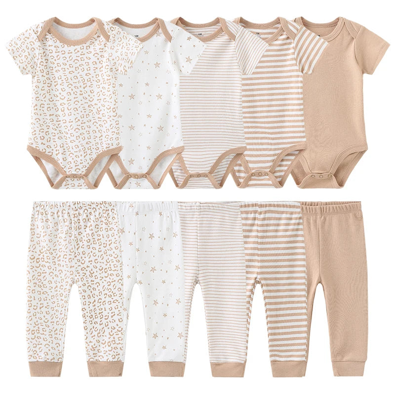 Kiddiezoom Baby Clothing Set Four Seasons Fashion Newborn Bodysuits and Pants 10 Pcs Lot